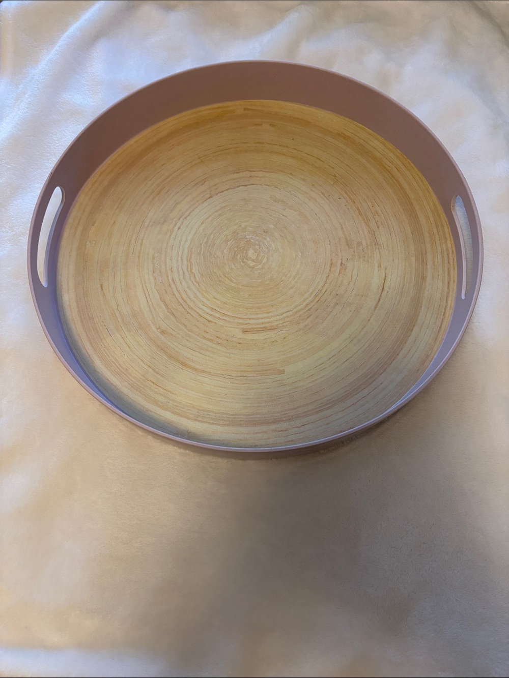 Round Pink Wood-Style Serving Tray